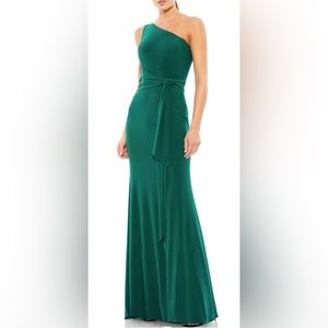 Ieena for Mac Duggal-JERSEY ONE SHOULDER BELTED TRUMPET GOWN